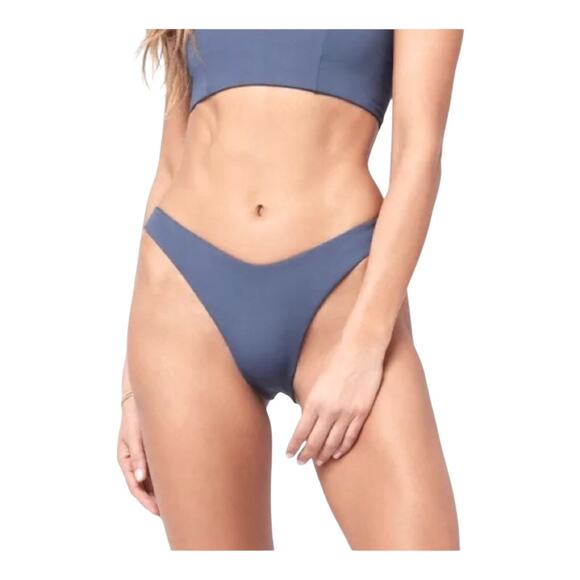 LSpace By Monica Wise Bitsy Cut Pointelle Rib Cabana Bottom Slate Purple NWT - Picture 1 of 10